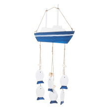 2Pcs Wooden Fish Shape Pendants Blue Mediterranean Wall Decoration