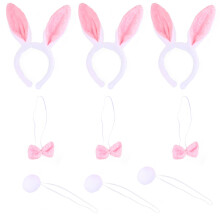 6Sets White Bunny Headband Set Tail Bow Tie Costume Props for Parties