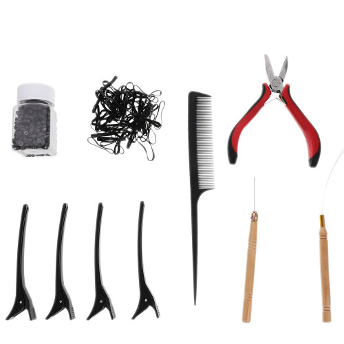 4Sets Hair Extension Tool Kit Assorted Color I Tip Beads Crochet Hooks