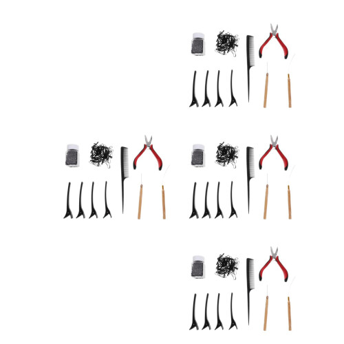 4Sets Hair Extension Tool Kit Assorted Color I Tip Beads Crochet Hooks 2