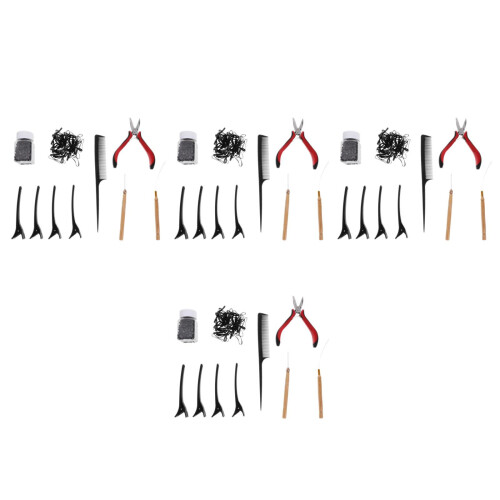 4Sets Hair Extension Tool Kit Assorted Color I Tip Beads Crochet Hooks 1