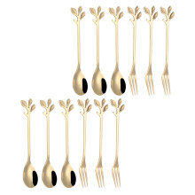 24Pcs Golden Creative Dessert Spoon and Cake Forks Stainless Steel Set
