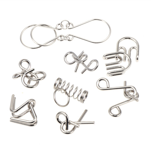 2Pcs Silver Intelligence Puzzle Ring Metal Brain Teaser Set for Kids