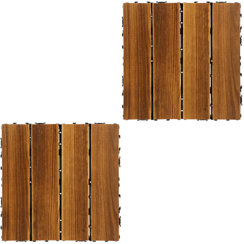 2Pcs Home Use Wood Deck Tiles Light Brown Interlocking Patio Flooring 2