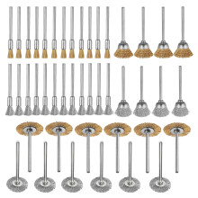 44-Delige -Staalborstelwielbeker Messing Staaldraadborstelset 1/8 Inch (3 Mm) Schacht voor Elektrisch voor Roterend Gereedschap Polijst- en