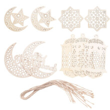 9 Stks Houten Hanger Ornament Ramadan Holle Decoratie Maan Ster Wind Licht Vorm Hanger Ornament Eid Party Decoraties