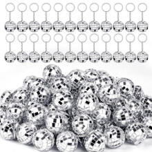 50Pcs Disco Keychain, Prata Mirror Disco Bulk Keyring Partys Favors para 70s 80s Disco Partys Decorations