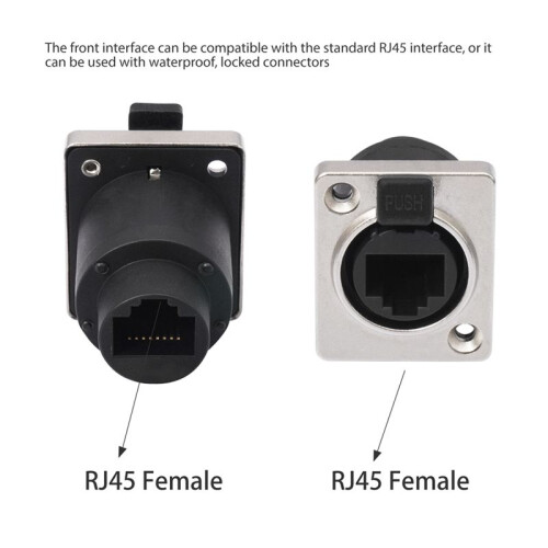 RJ45 Waterproof Network Connector with Rubber Cover D Type Panel Mount Socket RJ45 Ethernet Connector 180 Degree