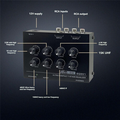 Preamp EQ207 7 Band Equalizers Sound Modifiers DC12V Power Input Audio Mixer EU Plug 2
