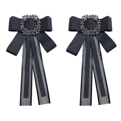 2Stk Schwarze Bow Tie Brosche Mit Für Damen, Vorgebunden 1
