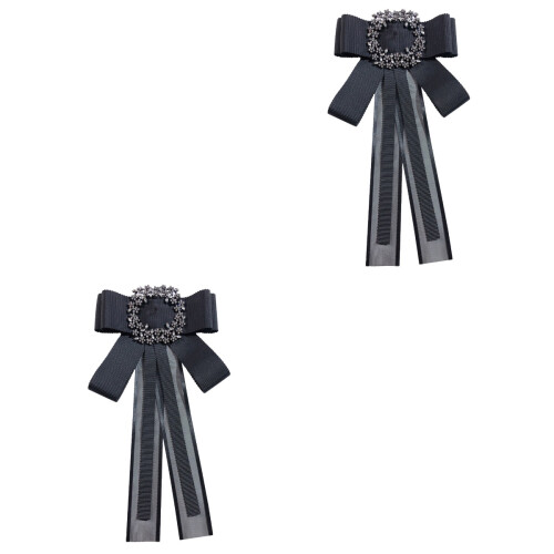 2Stk Schwarze Bow Tie Brosche Mit Für Damen, Vorgebunden 2