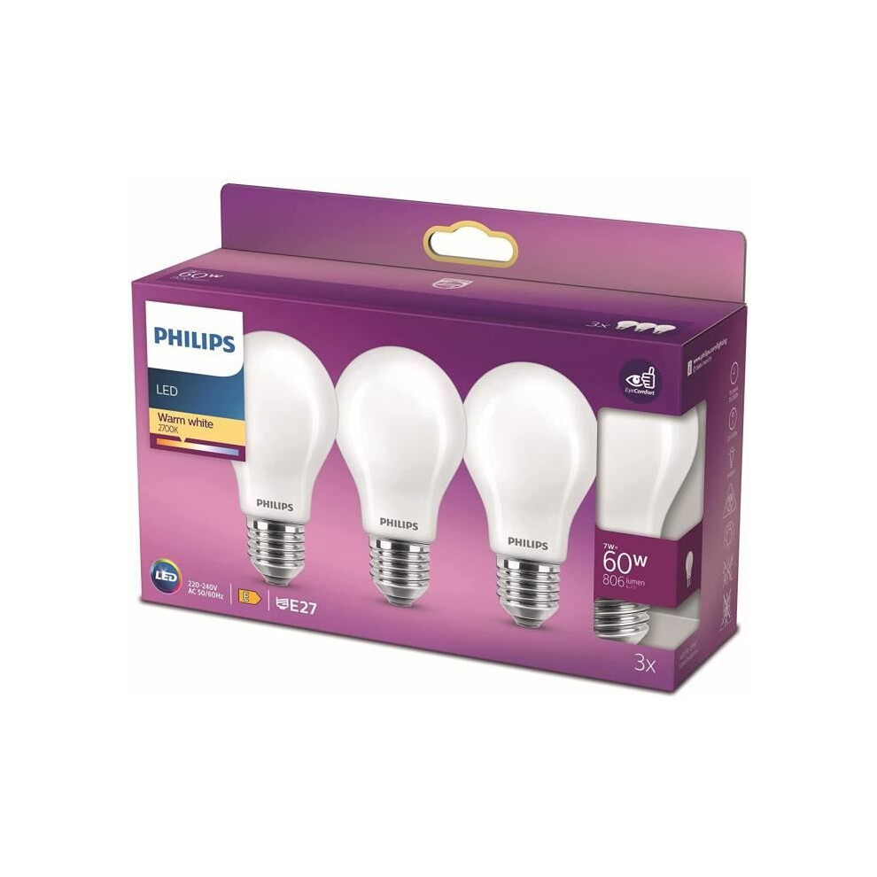 Philips Led Bulbs - Pack Of 3 - 60W - Warm White