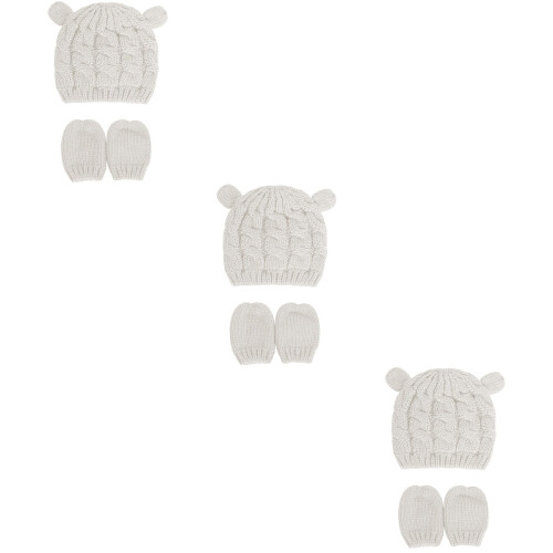 3Sets Baby Strickset Mit Mütze Handschuhen Warm 2