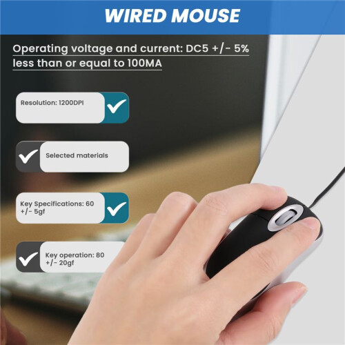 USB Wired Mouse Retractable Cable Tiny Small Mouse 1600 DPI Optical Compact Travel Mice for Windows 98 2000 XP Vista Ve (Black) 2