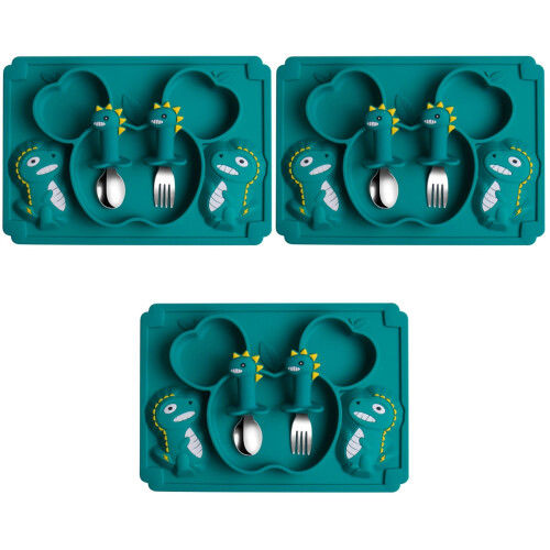 3Sets Baby Silikon Essgeschirr Olivgrün Mit Gabel Teller 2