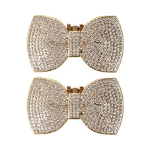 1 Pair Rhinestone Shining Bow Bow-Knot Bridal Wedding Party Shoes Decorations for High Heels Flats Accessories Gold