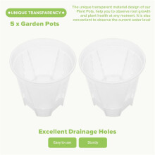 6 Inch Transparent Plastic Garden Pots Self Watering Planters, 5 Pack Plastic Nursery Plant Pots with Deep Reservior