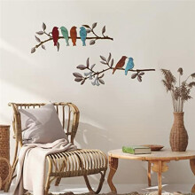2 Pcs Metal Birds Wall Art Vivid Birds Branch Metal Birds Wall Decor Hanging Leaves with Birds Outdoor Wall Decor