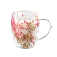 Creatives Vero Fiore Doppio Bicchiere Alto Livello di Aspetto Full Star Fiore Secco Bicchiere da Caffè al Latte 350ml Tazza per Uso Domestico A
