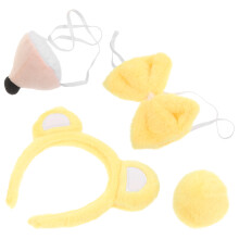 2Sets Cosplay Bear Ear Headband Tail Bowtie Yellow Animal Costume Set