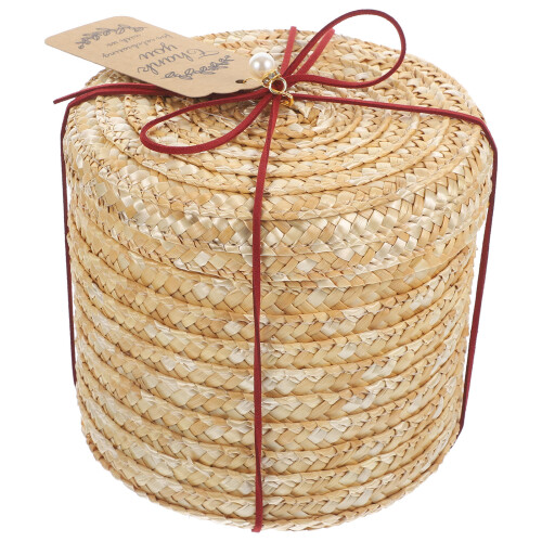 2Pcs Portable Wicker Storage Box Round Straw Desktop Organizing Basket