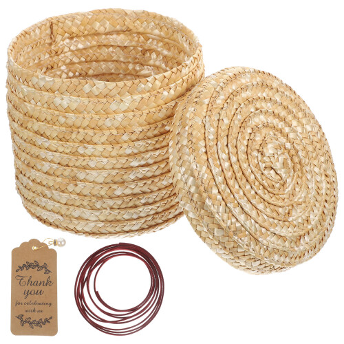 2Pcs Portable Wicker Storage Box Round Straw Desktop Organizing Basket 1