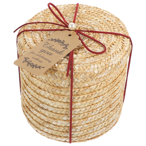 2Pcs Portable Wicker Storage Box Round Straw Desktop Organizing Basket 2