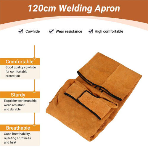120cm Welding Apron Flame Retardant Long Sleeve  Protective Clothing Split Leather Fire-Resistant 2