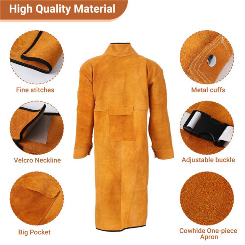 120cm Welding Apron Flame Retardant Long Sleeve  Protective Clothing Split Leather Fire-Resistant 1