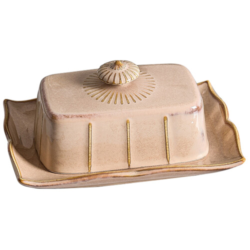 2Sets Khaki Ceramic Butter Container with Lid Practical Home Use 1