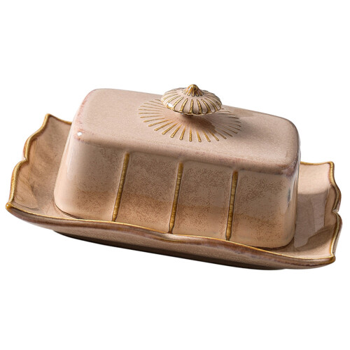 2Sets Khaki Ceramic Butter Container with Lid Practical Home Use 2