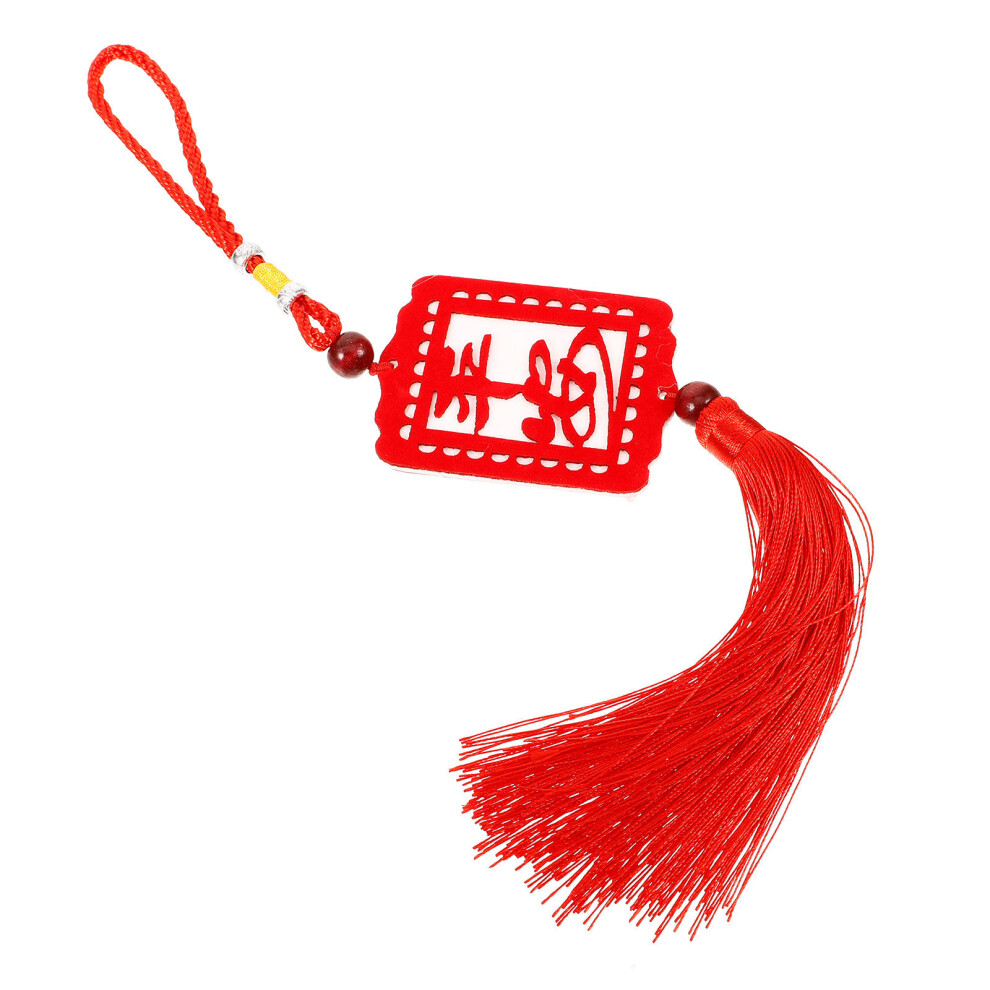 2Pcs Plush Rear View Mirror Ornament Car Hanging Decoration Red 3011827810014