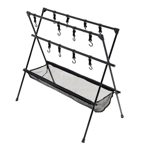 2Sets Collapsible Black Aluminum Camping Grill and Storage Stand