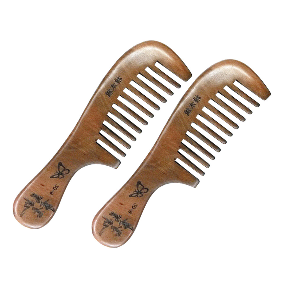 Aboofan Unisex Peach 6Pcs Wooden Hair Comb Wood Smooth Teeth Comb For Hair Massage