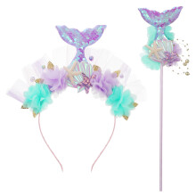 3Sets Mermaid Costume Props: Girls Headband and Portable Fairy Wand