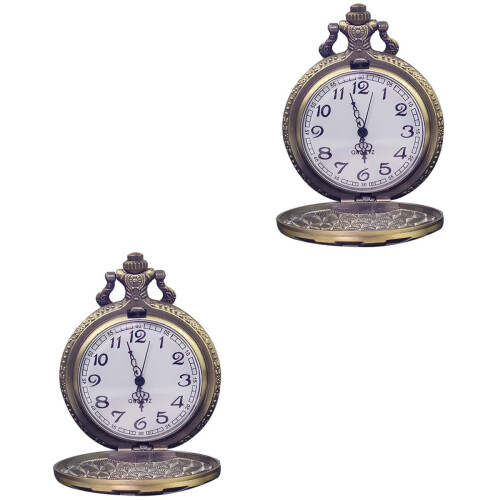 2Pcs Bronze Coffee Quartz Chain Pocket Watch Retro Style Accessory 2