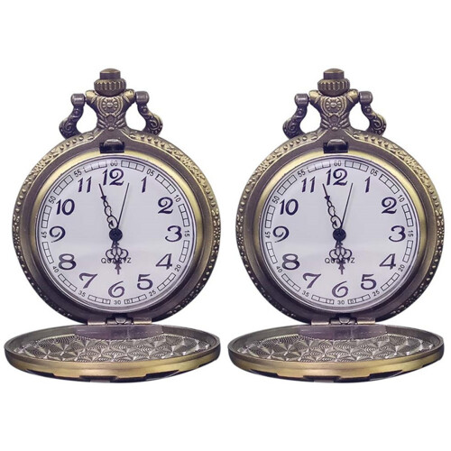 2Pcs Bronze Coffee Quartz Chain Pocket Watch Retro Style Accessory 1