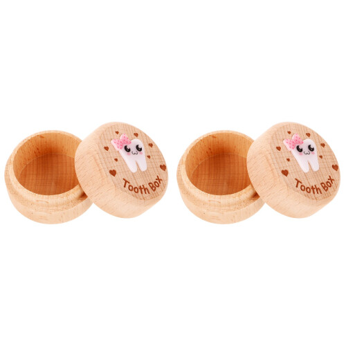 2Pcs Modern Wooden Tooth Box Kids Keepsake Storage Kit 2