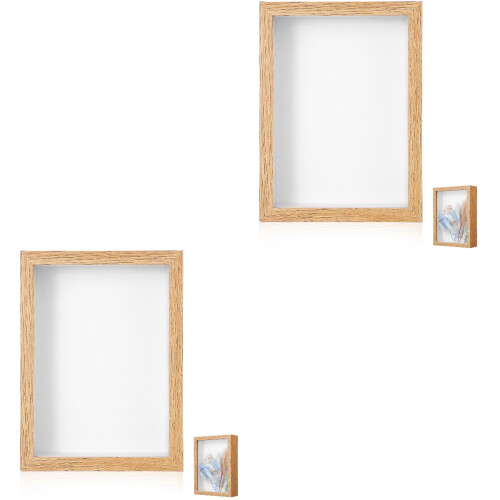 2Pcs Wooden Keepsake Box Flower Pressed Frame Khaki Display Holder 2
