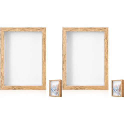 2Pcs Wooden Keepsake Box Flower Pressed Frame Khaki Display Holder 1