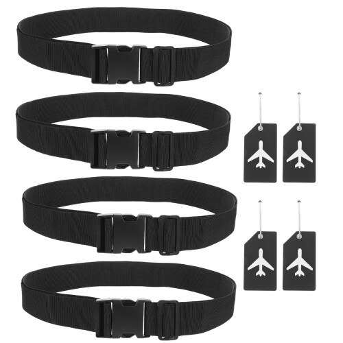2Sets Black Suitcase Packing Strap Set with Tags for Secure Travel