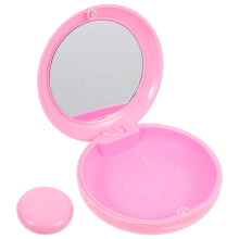 2Pcs Compact Pink Denture Keeper with Mirror Practical Travel Case