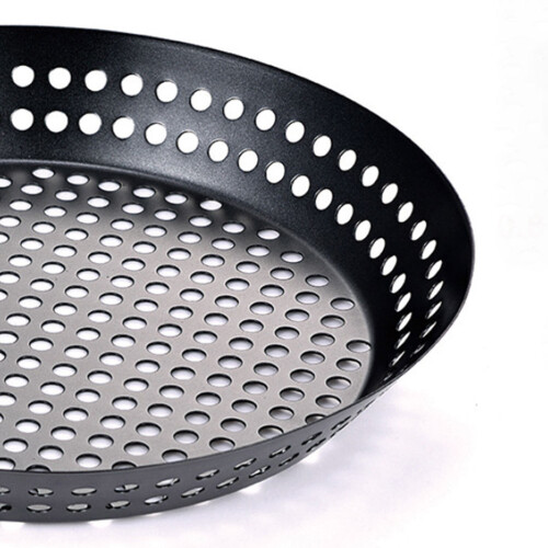 2Pcs Black Non-Stick Pizza Baking Pan Folding Handle Bbq Tray 2