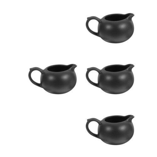 4Pcs Black Small Ceramic Milk Container Creamer Pitcher Set 2