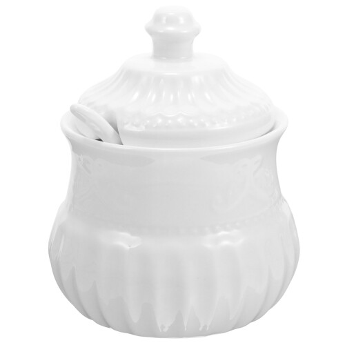 5Pcs Household White Ceramic Sugar Canisters with Lids Kitchen Storage