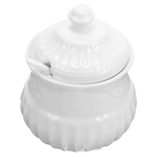 5Pcs Household White Ceramic Sugar Canisters with Lids Kitchen Storage 2