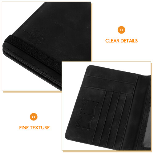 2Pcs Black PU Travel Passport Sleeve with Multi-Use Card Storage 2