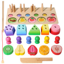 1Set Preschool Wooden Fishing Toy Educational Matching Puzzle for Kids