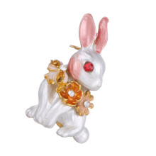 white rabbit enamel brooch alloy pin for girls kids drip oil design