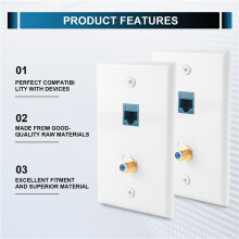 4 Packs Ethernet Coax Wall Plate Outlet with 1 Cat6  Port and 1 Gold-Plated Coax F Type Port RJ45 Wall Plates